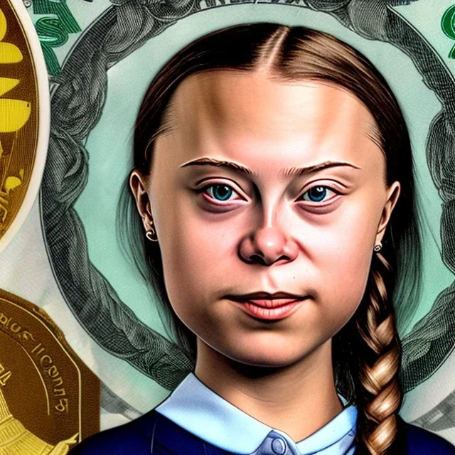 portrait Greta Thunberg swimming in cash