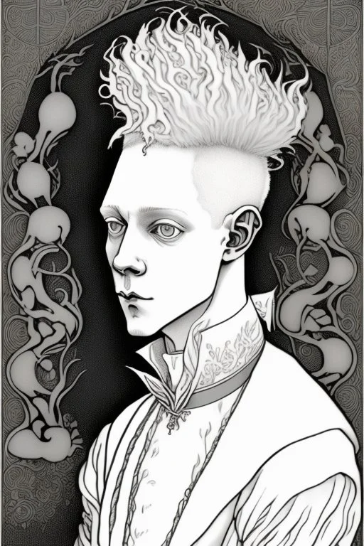 albino young male goat horns alchemist in the style of aubrey beardsley