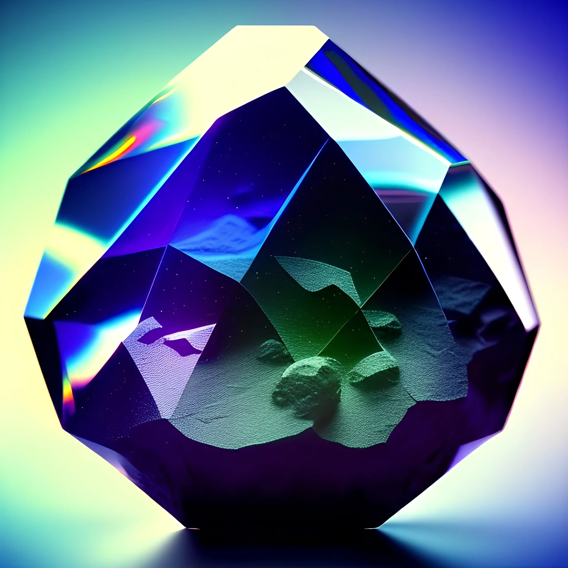 photograph of a (one massive colorful crystal:1.2) growing out of the rocky mountain, (focus on crystal:1.2), 4k, 8k, (highly detailed), ((landscape)),(translucent crystal:1.1), light going trough the crystal, bokeh, chromatic aberration, mountain view,