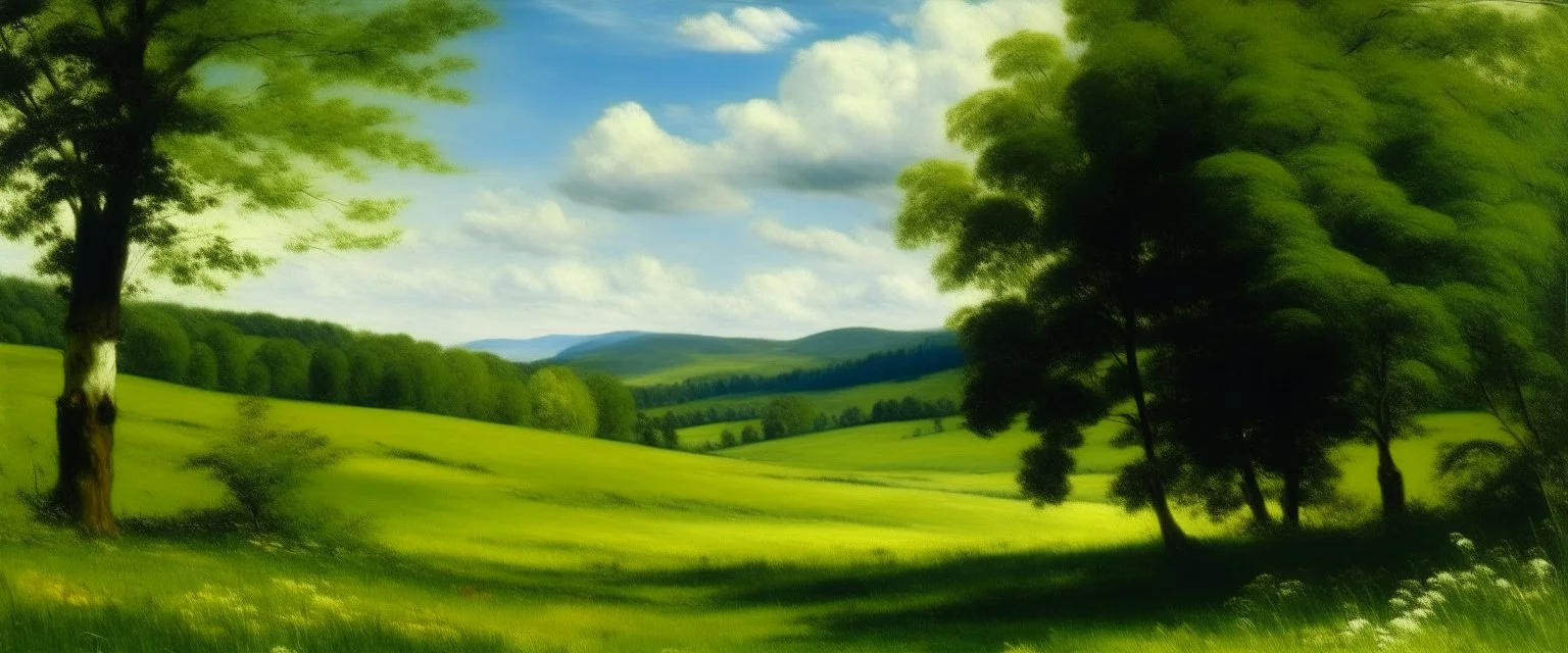 A green grassland near a clearing painted by Gustave Courbet
