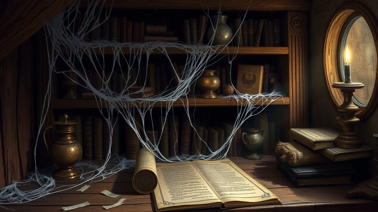 A Forgotten Scroll Beneath the cobweb-covered shelves of an enchanted tome