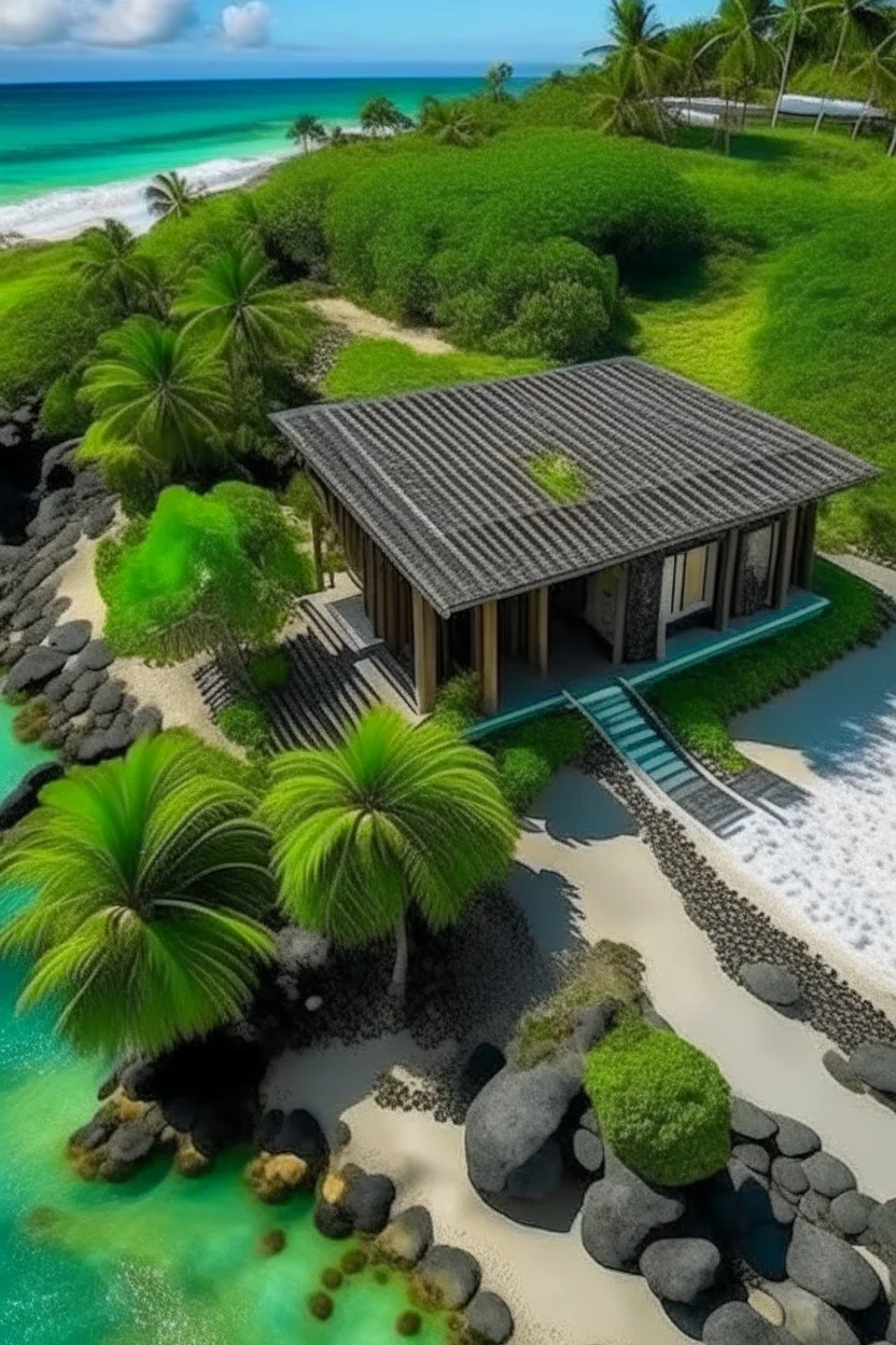 luxury eco resort hawaii bungalow at the beach drone view