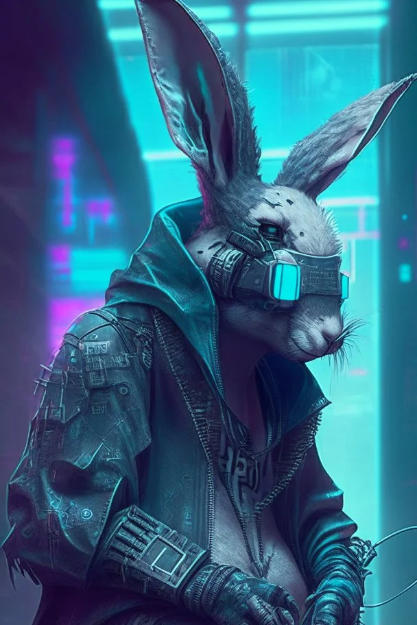 cyber punk hacker rabbit watch dogs style humanoid