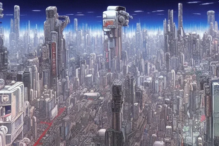 highly detailed futuristic city akira cityscape, katsuhiro otomo style painting