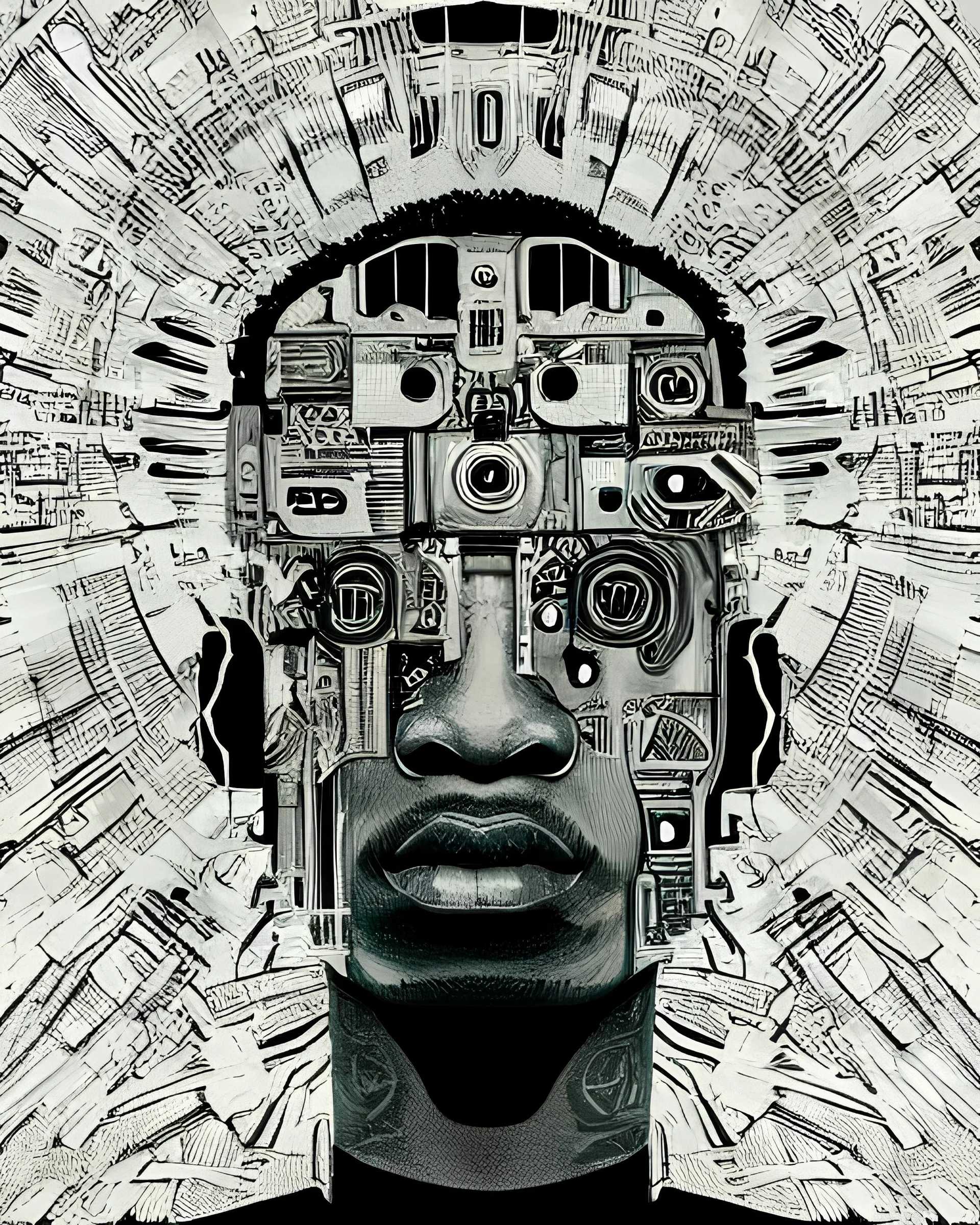 portrait of young thug as a cyborg. intricate abstract. intricate artwork. by tooth wu, wlop, beeple, dan mumford. mulholland drive by david lynch, dune by david lynch, blade runner 2049 by dennis villeneuve, patrick nagel, octane render, trending on artstation, greg rutkowski very coherent symmetrical artwork. cinematic, hyper realism, high detail, octane render, 8 k, iridescent accents