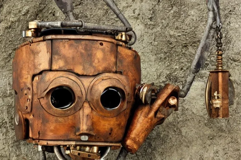 Beautiful steampunk portrait of a robot marionette in a gemstone wood mask