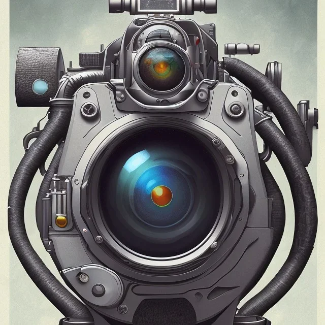 components of the camera laid out flat. poster design. high detailed. oil on canvas.