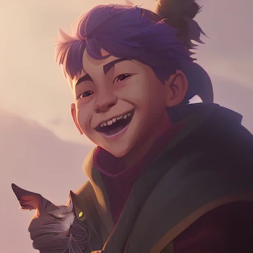 Portrait of a wizard kid with his pet by Nick Harris