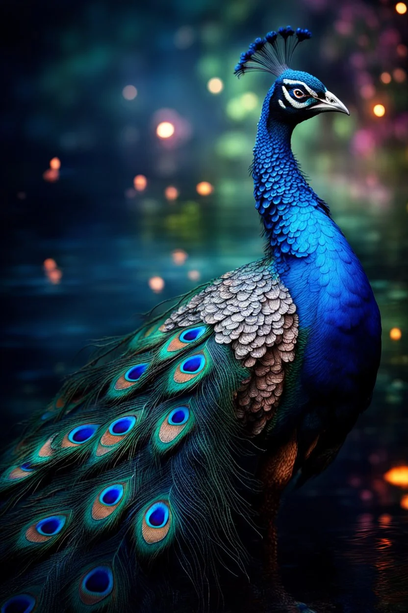 Create a picture of a strange colorful peacock standing near its twigs of branches and flowers lying on the river bank, decorated with flowers, highly detailed, maximalist, dreamy setting, high fine defined details, sharp, high resolution HDR 8x Modifiers: crisp quality Joris Hoefnagel Antonis Fylladitis velvety Lawrence alma tadema