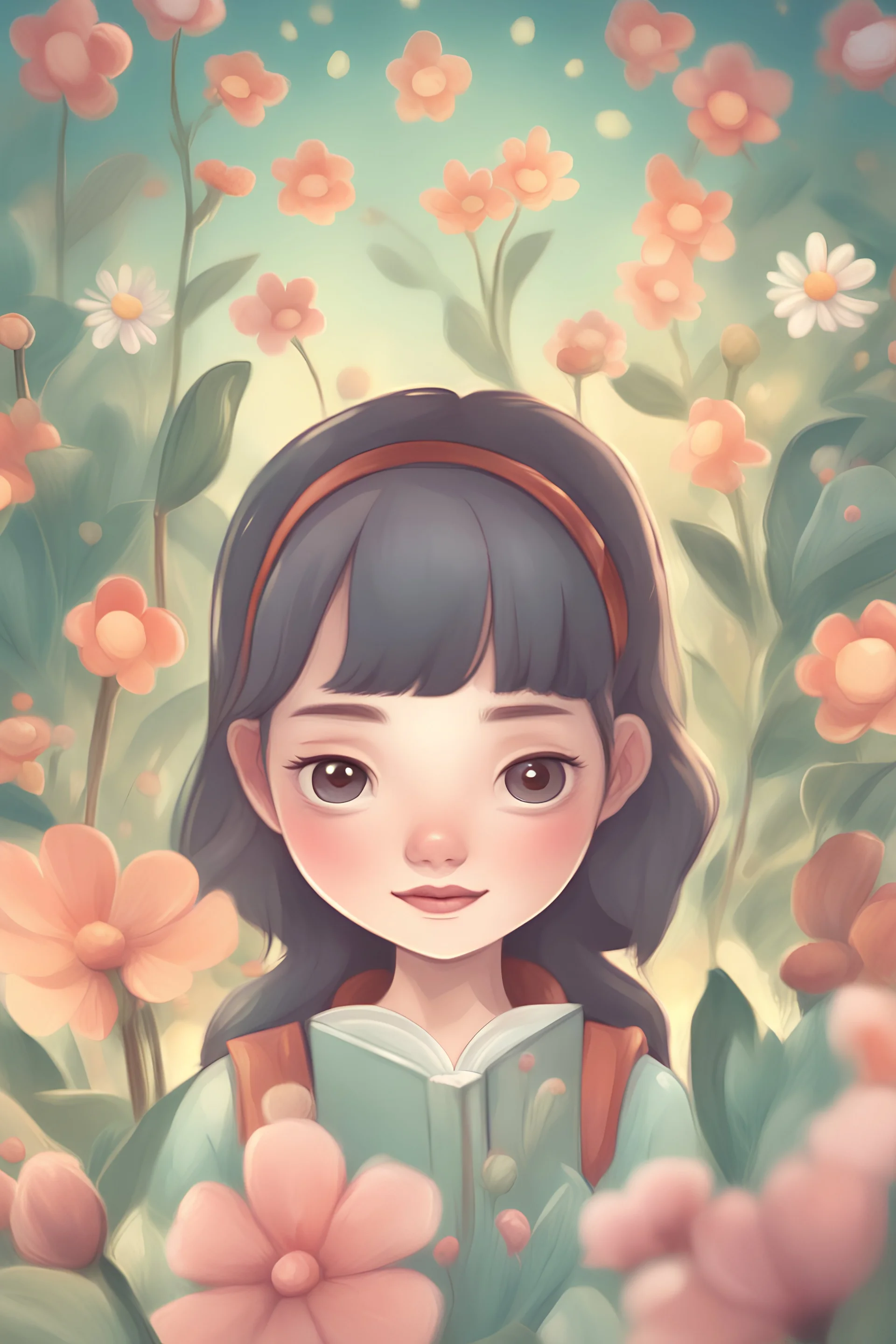 book cover for a flower , cartoon illustration style , 3D vector art , cute and quirky , fantasy art , watercolor effect , bokeh adobe illustrator , hand- drawn , digital painting , low-pol , soft lighting , isometric style, retro aesthetic , focused on the character , 4k resolution , photorealistic rendering , using cinema 4k