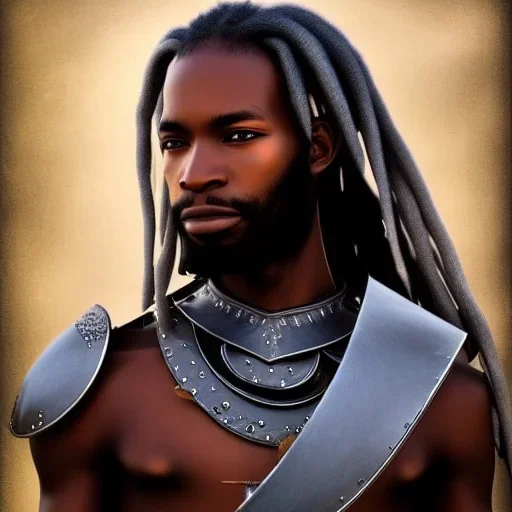 African male swordsman, white hair, dreadlocks, leather armor, fantasy art, portrait