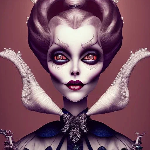 extrem tim burton style of old cruel lady stepmother, sharp focus