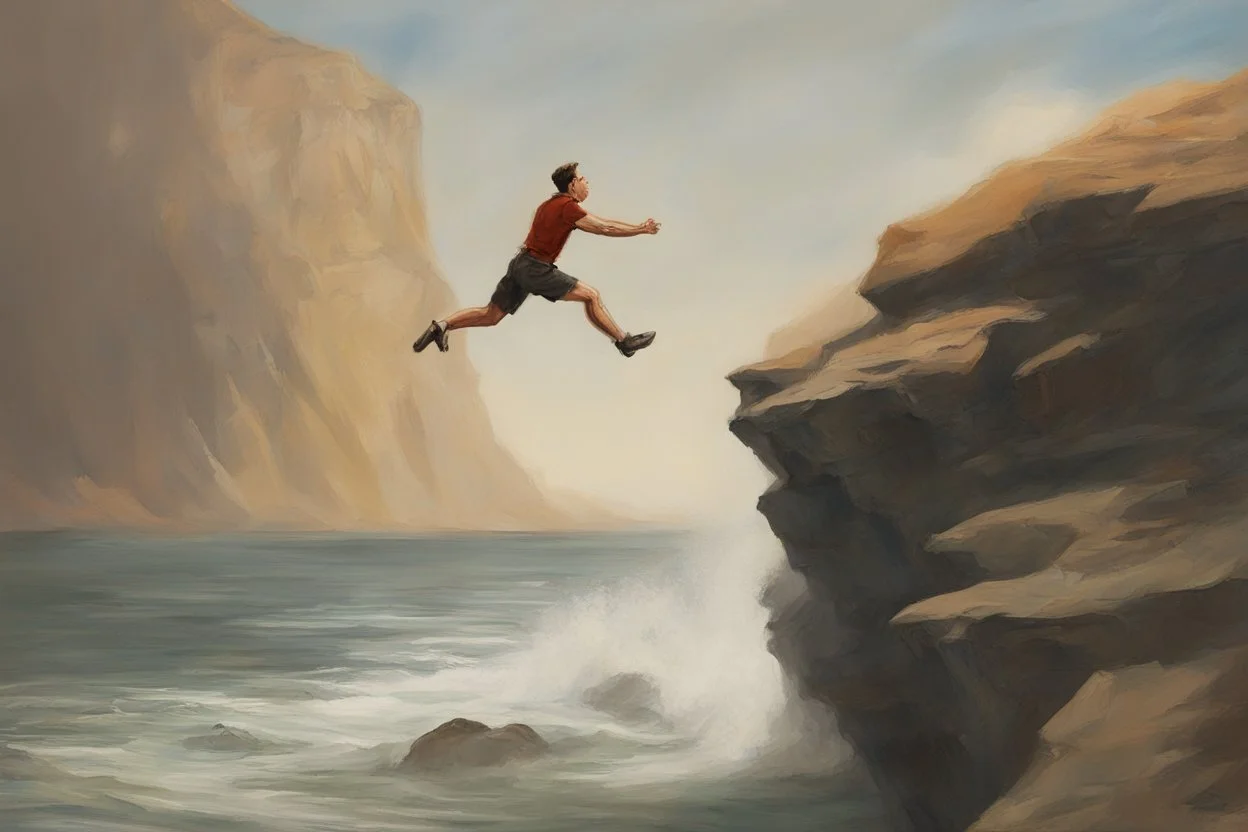 man jumping from the cliff by phil hale