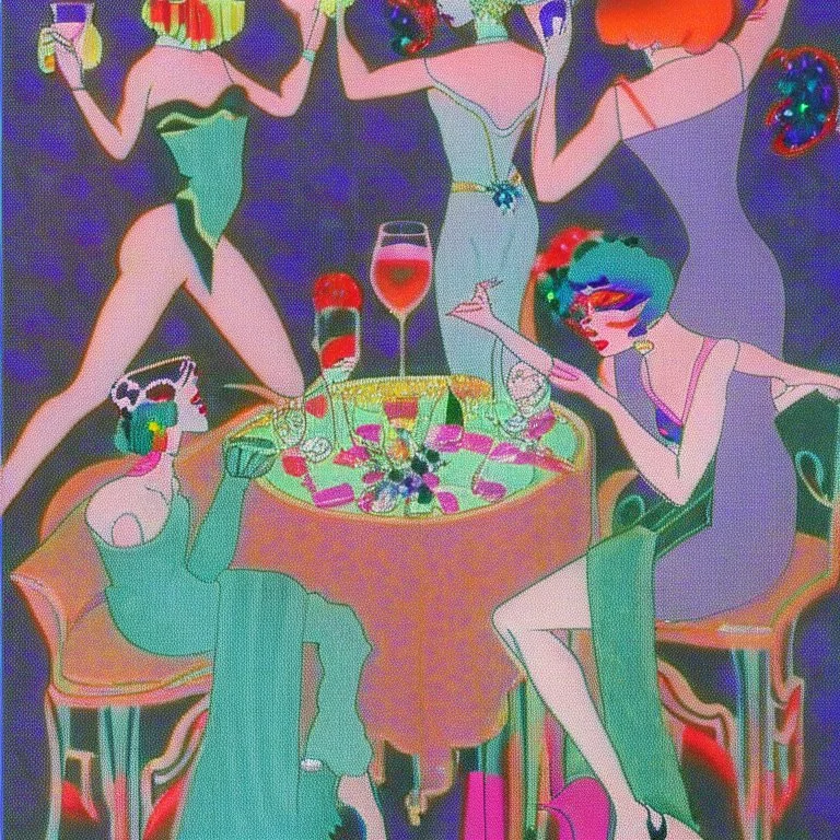 Flamboyant cocktail party by artist "André Lhote",Embossed Embroidery by artist "Osamu Tezuka"