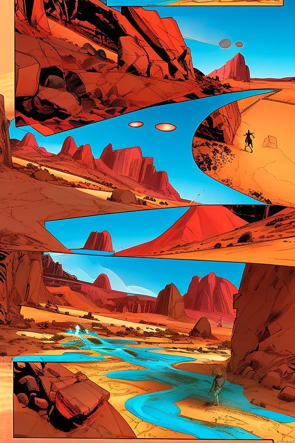 a red blooded desert valley landscape marvel comics style