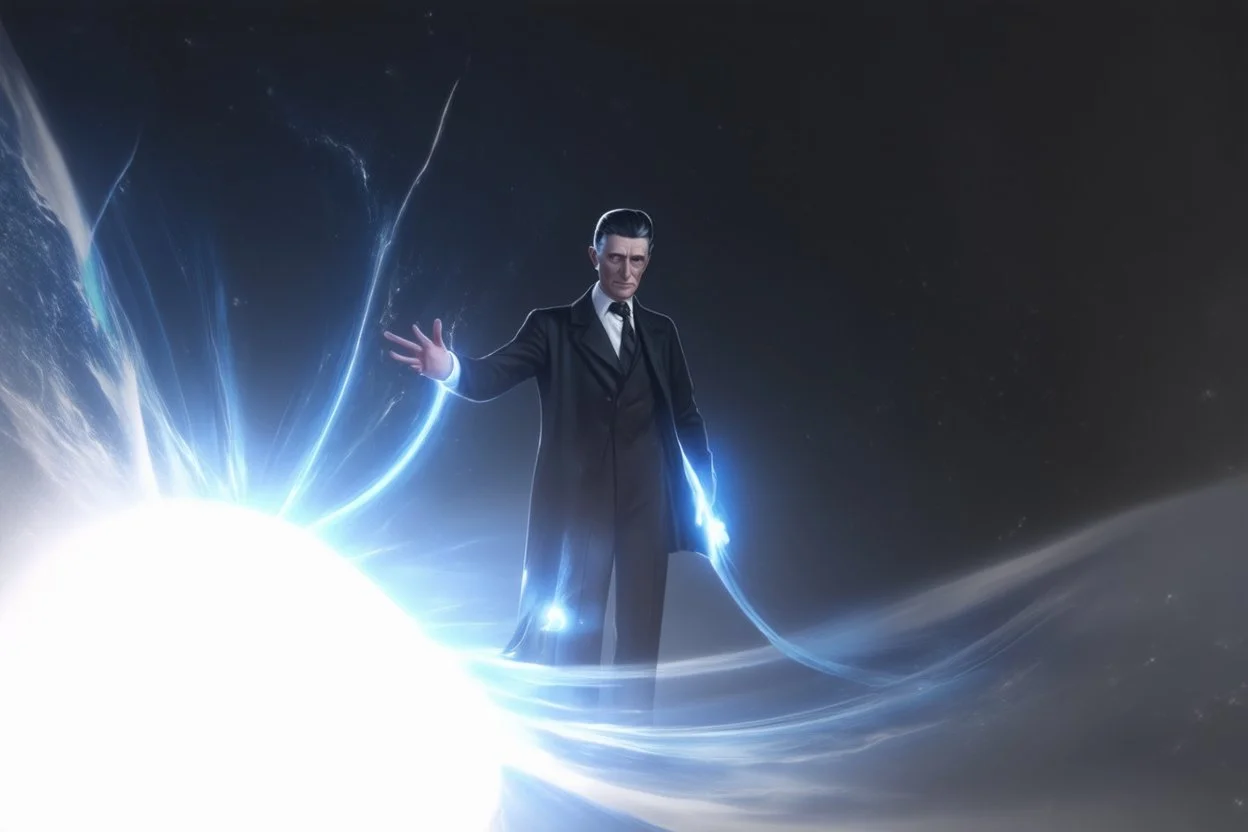 Nikola Tesla in the style of 3-d