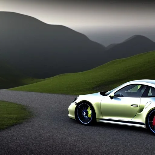 concept, art, high quality, sport car, porshe 911, 911, porshe on the nature, landscape background