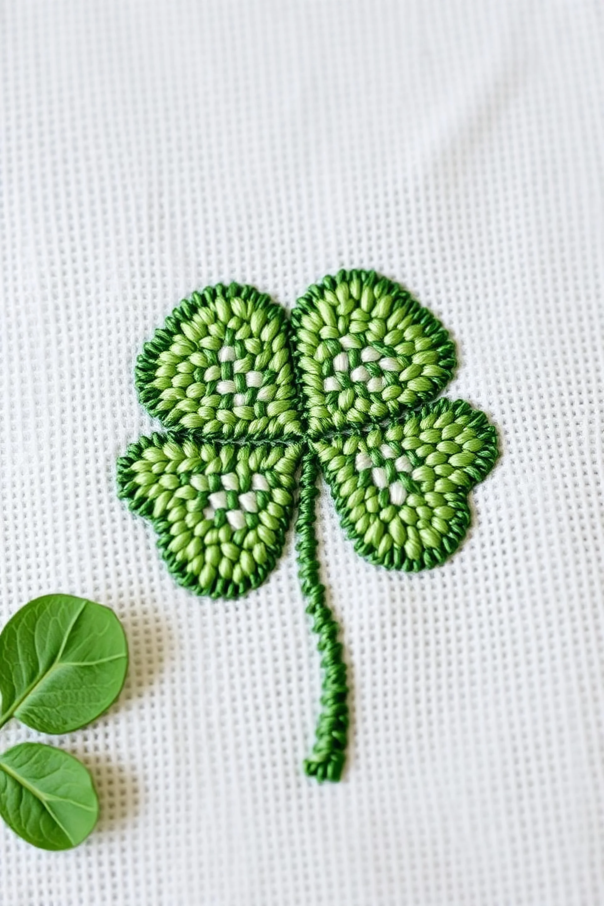 clover 3 leaf embroidered with cross stitch