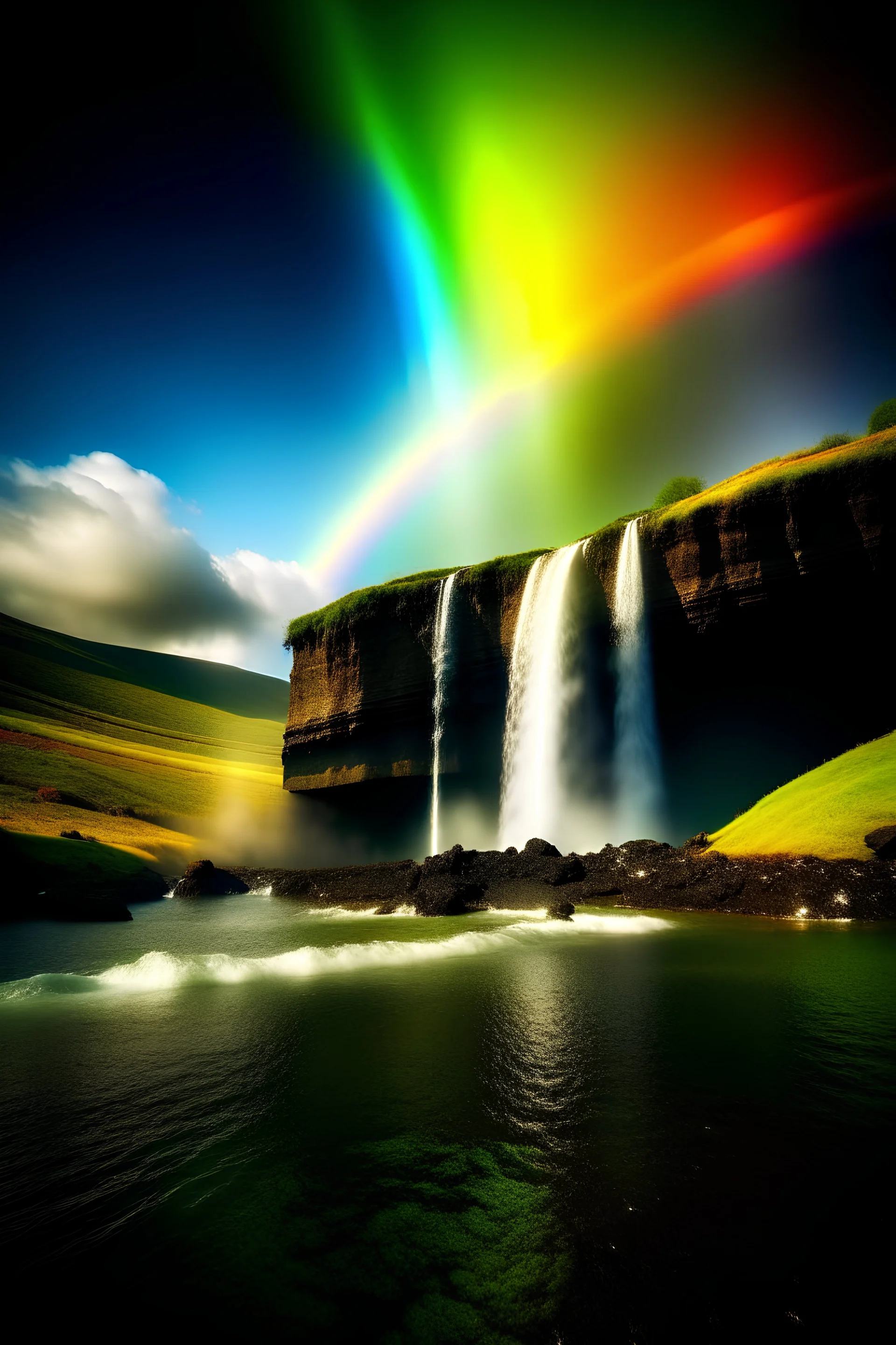 Heavenly waterfall with a rainbow