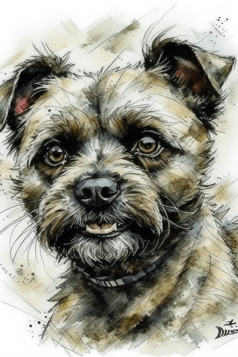 Watercolor Portrait of a border terrier in the style of Yoji Shinkawa, Guy Denning, Florian Nicolle, Willem haenraets.