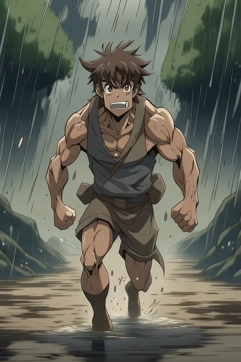 Anime A ripped muscular teenage warrior with animal