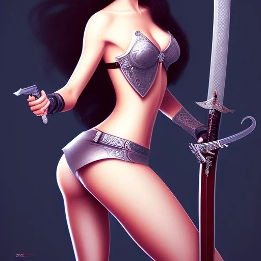 Beautiful women with katana sword