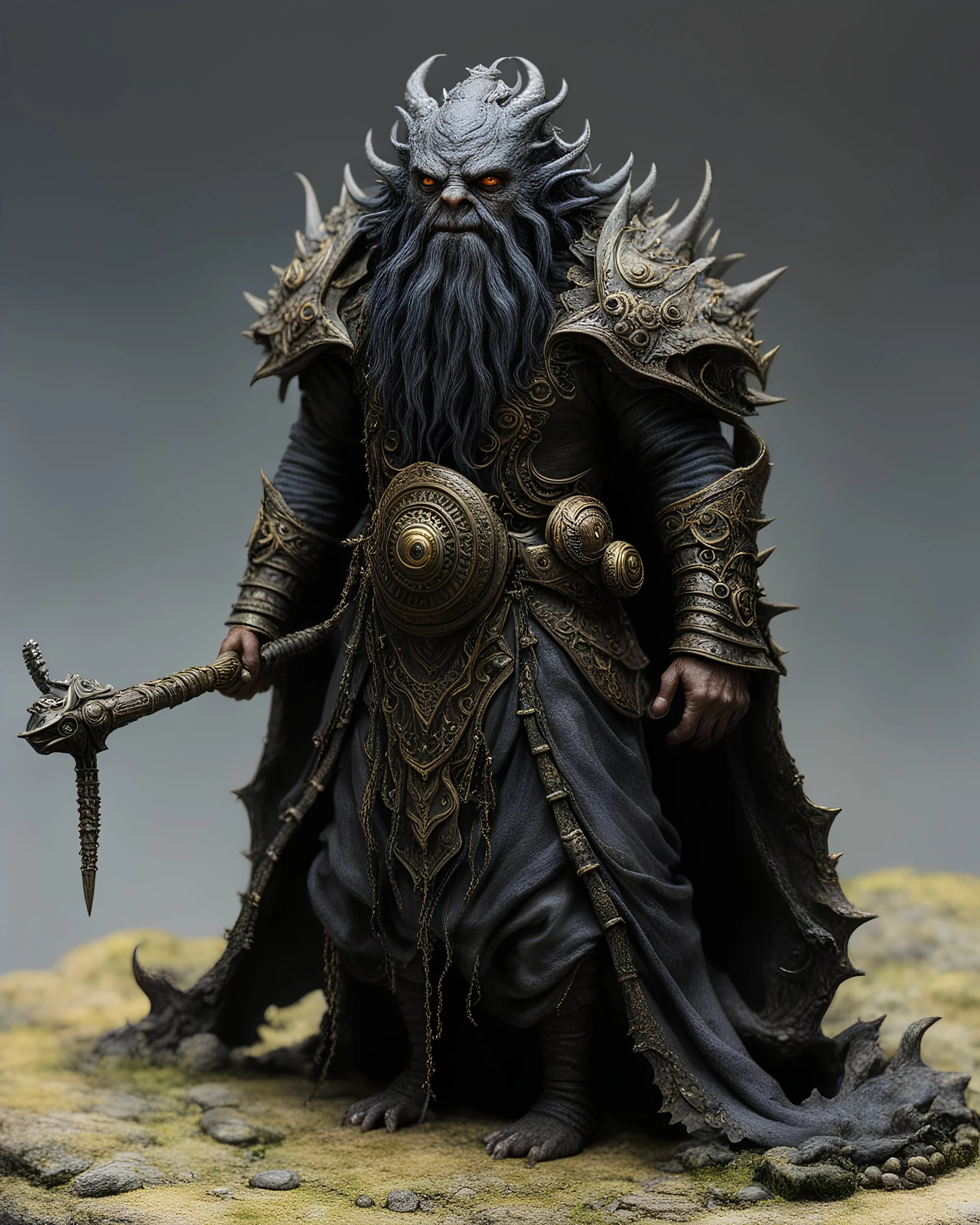 tabletop role-playing miniature of a shoggoth-infected adventurer in the style of alan lee john howe gustave doré giger beksinski phillipe druilett enki bilal, wearing minoan clothes.