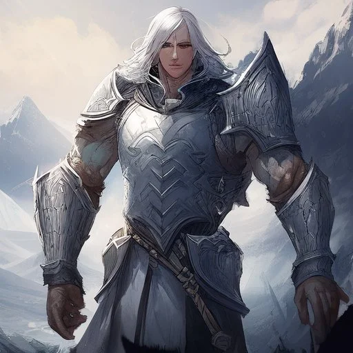 A nord male battlemage from Skyrim, full plate armor, white hair of medium length