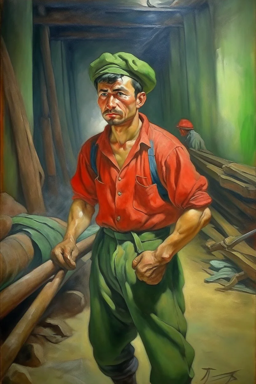 Yung man Worker soviet rights oil painting