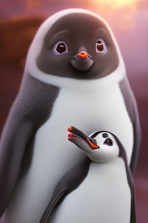 baby penguin, natural environment, photojournalism, hyper detailed, hyper realism, pixar character, sweet and gentle, friendly