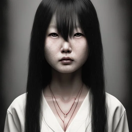 Sadako Yamamura (Ringu, 1998) ; screenshot, Dark Foggy Georgeous Horror Dark Fantasy Art by James Bousema, digital illustration, evil,wild, cold stare ,photo-realistic, 32K,dynamic colors,high details,high definition,crystal clear image,aspect ratio 33:1,DIGITAL ILLUSTRATION by James Bousema Modifiers: Nikon D850 elegant Award winning photography fantasy photorealistic very attractive