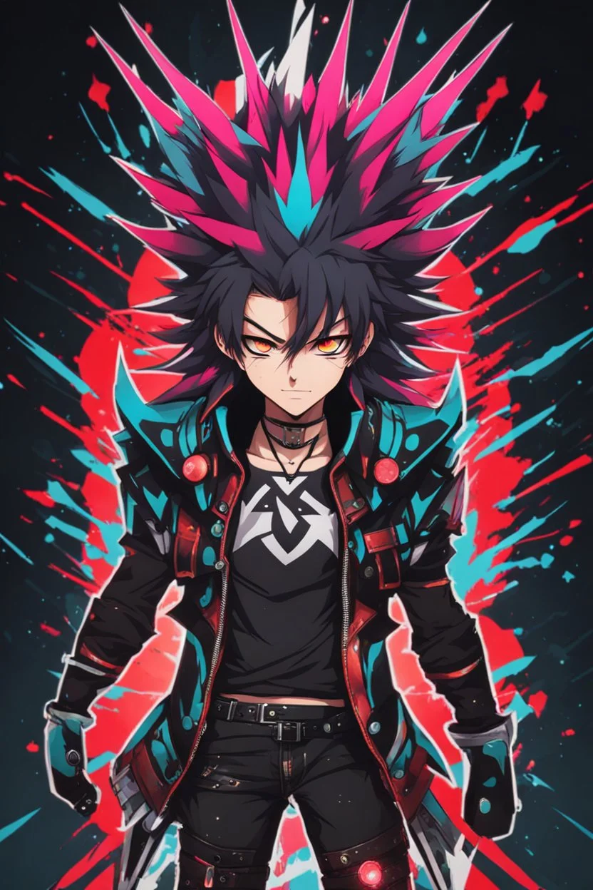 Full body PunkRocker,with high details, style: Anime coloursfull glowing abstracts