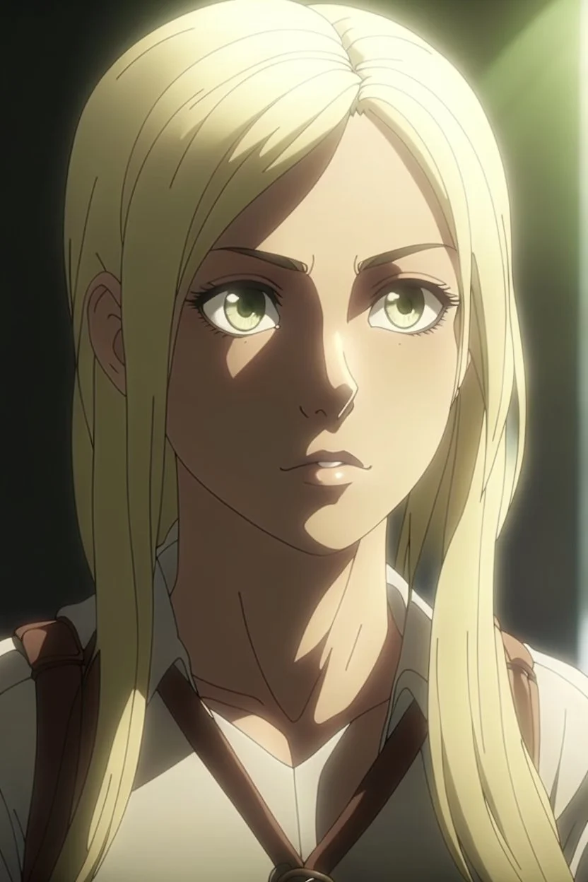 Attack on Titan screencap of a female The main character is a girl with light straight hair and different eyes Turning into a giant