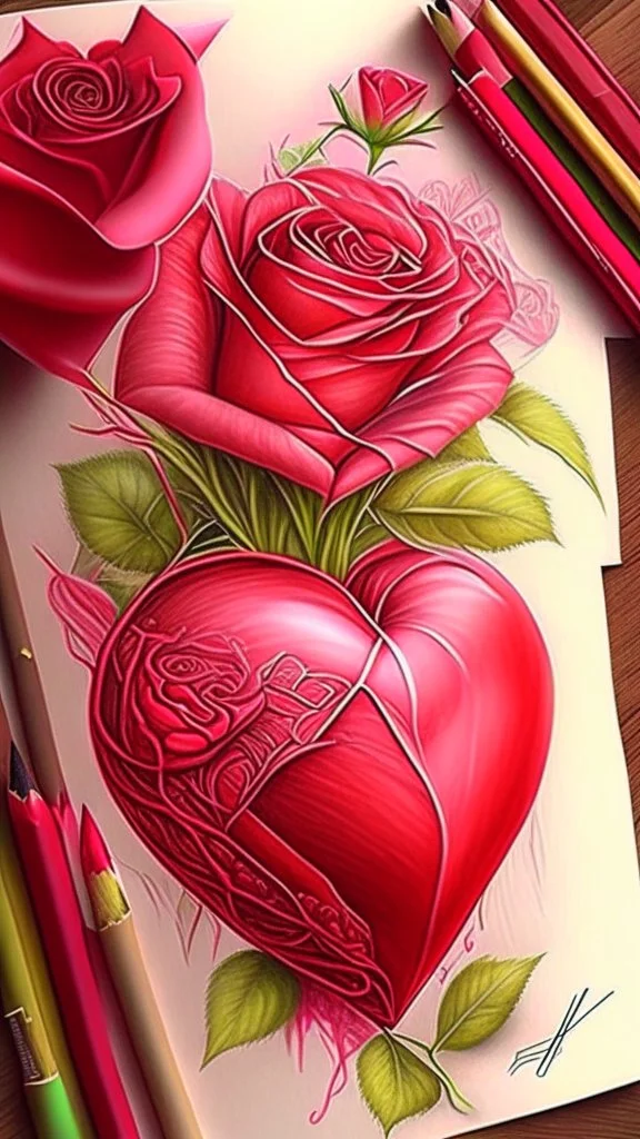 Valentines day, art, drawing, very realistic, detailed, vibrant colors.