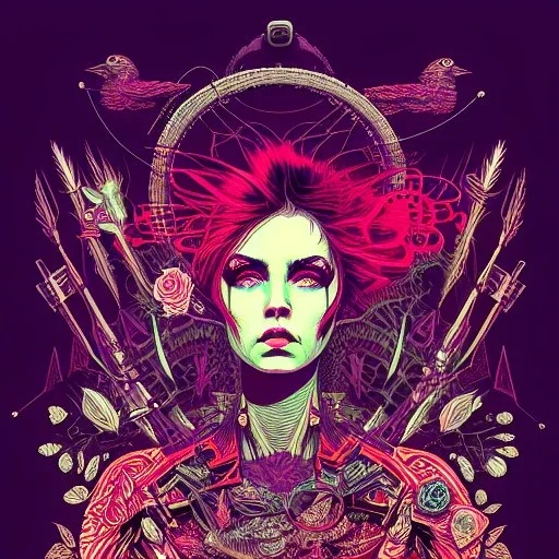 beautiful punk girl, hyper detailed, hyperdetailed, intricately detailed, illustration by <kilian eng>, purple tones, darkred tones,