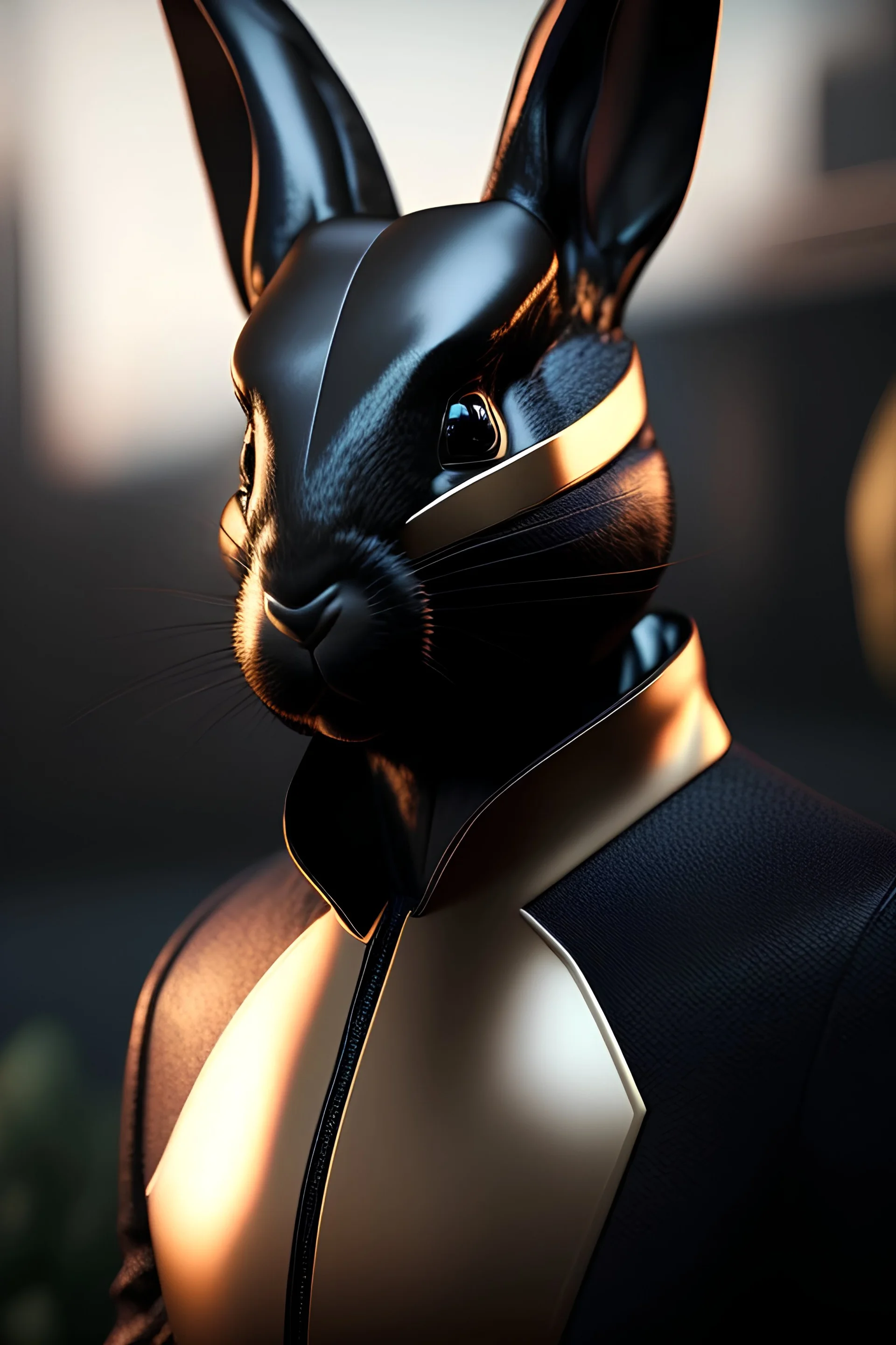 Rabbit-man, blacksuit, face, marvel comics, photorealism, hdr, 16k, octane effect, unreal engine, cinema 4d, POTRAIT