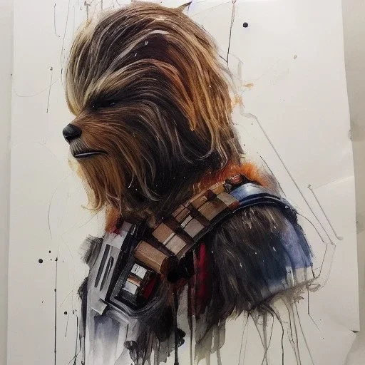 photorealistic and intricate portrait of chewbacca in star wars by Agnes Cecile, wearing beskar armor, deep dark colors, hyperdetailed, 32K, oil on canvas,