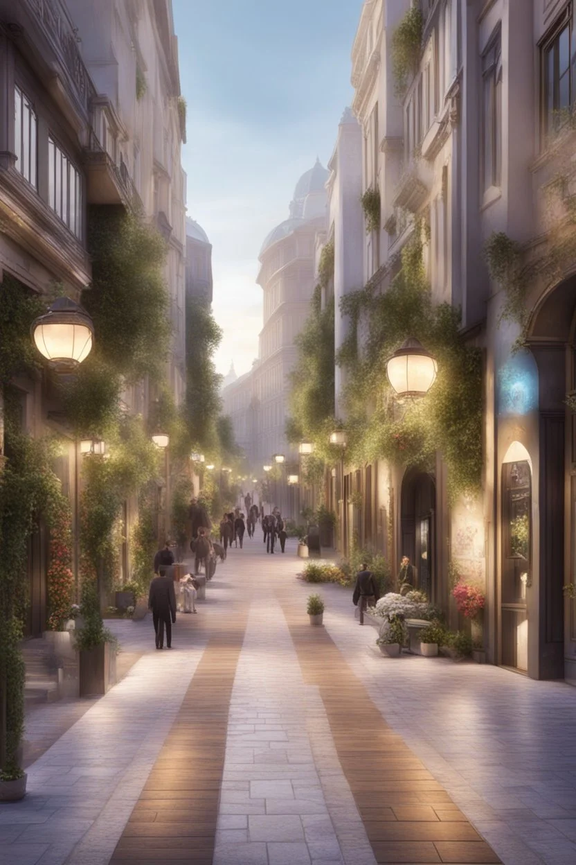 the design of a pedestrian street environment in the romantic, modern and fabulous style