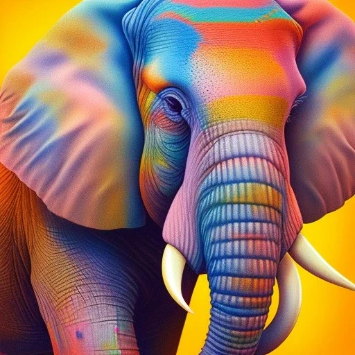 Elephant head portrait, bright colors, splash paint, centered, detail, 8k resolution