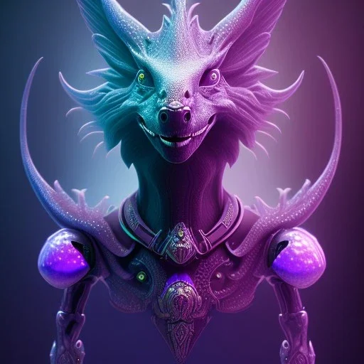 purple mythical creature in galaxy, teal and purple smoke, detailed, realistic, 4k