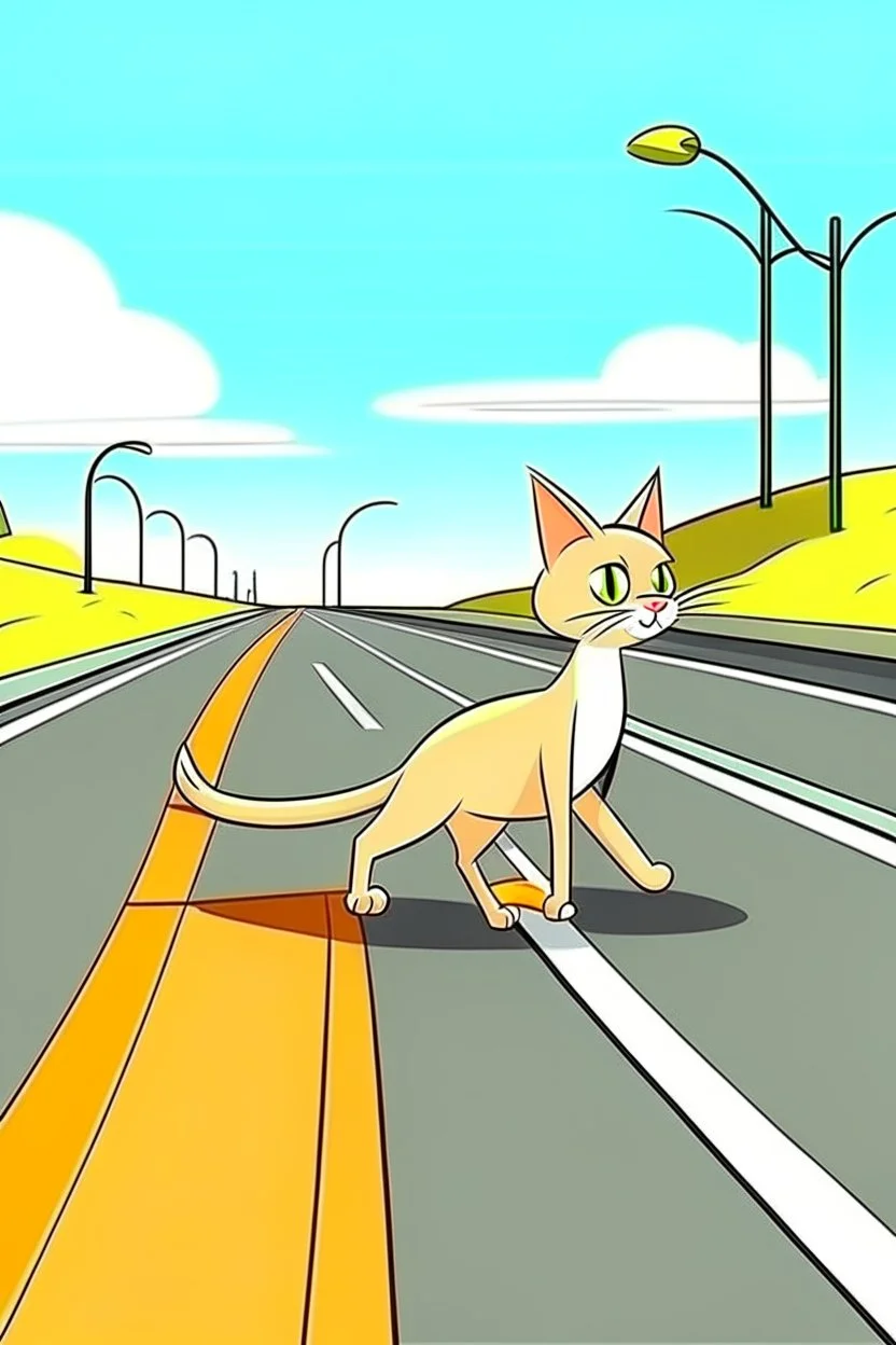 stray cat crossing highway cartoon