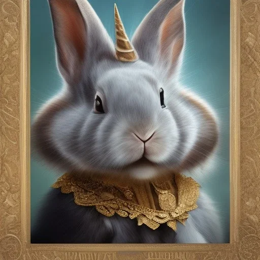 fantasy magic, sharp focus, illustration, highly detailed, digital painting, concept art, art germ and Paul Lewin and Kehinde Wiley, masterpiece silver slolo rabbit with unicorn horn