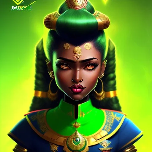 personnage de fantaisie, féminin, indienne, peau sombre, mèche de cheveux verte