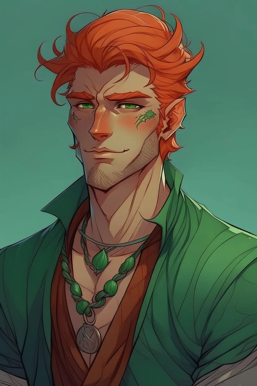 rugged auburn with green haired nereid male dnd