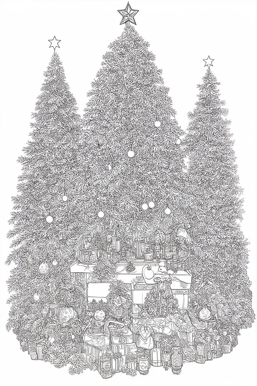 coloring page of a Christmas drawing, very detailed, A4, witte achtergrond. Geen sfeer, zwart wit.