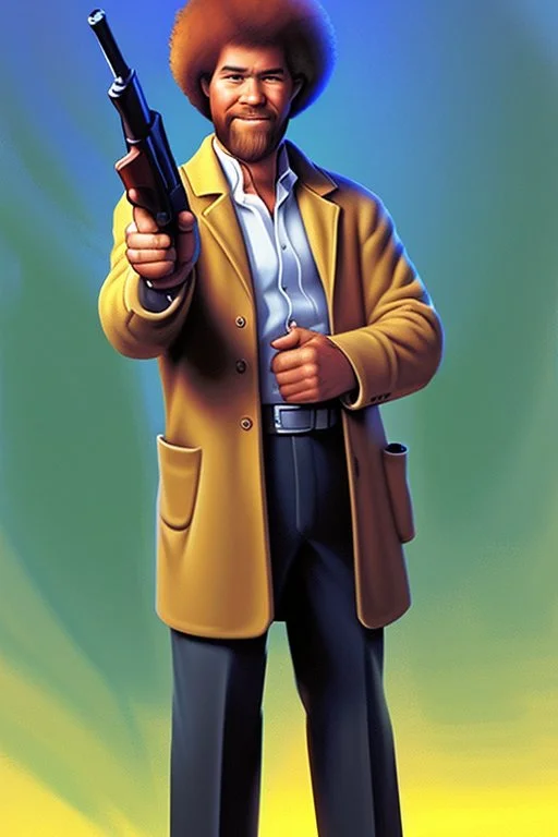 Bob Ross holding a gun