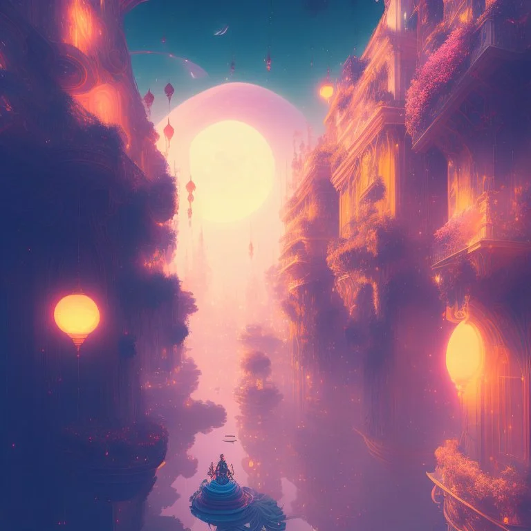 amazing euphoric futuristic Venetian Carnival sci-fi fantasy utopian paradise, Photorealistic beautiful, epic composition, night, dramatic, lights, dark, colourful, cute, Chiaroscuro, magical, caustics, studio ghibli, beautiful lighting, intricate detail, lively, Jordan Grimmer, Atey Ghailan