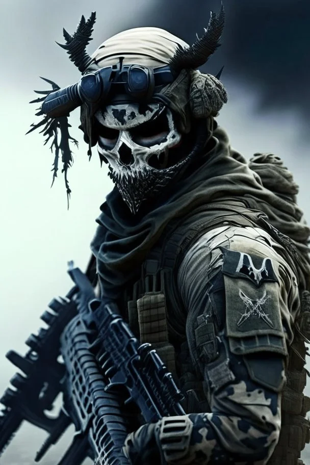 A soldier in the game modern warfare, he wears a skull mask with horns that covers his face. He is a sniper, but can also run point. His call sign is Wraith. Couple