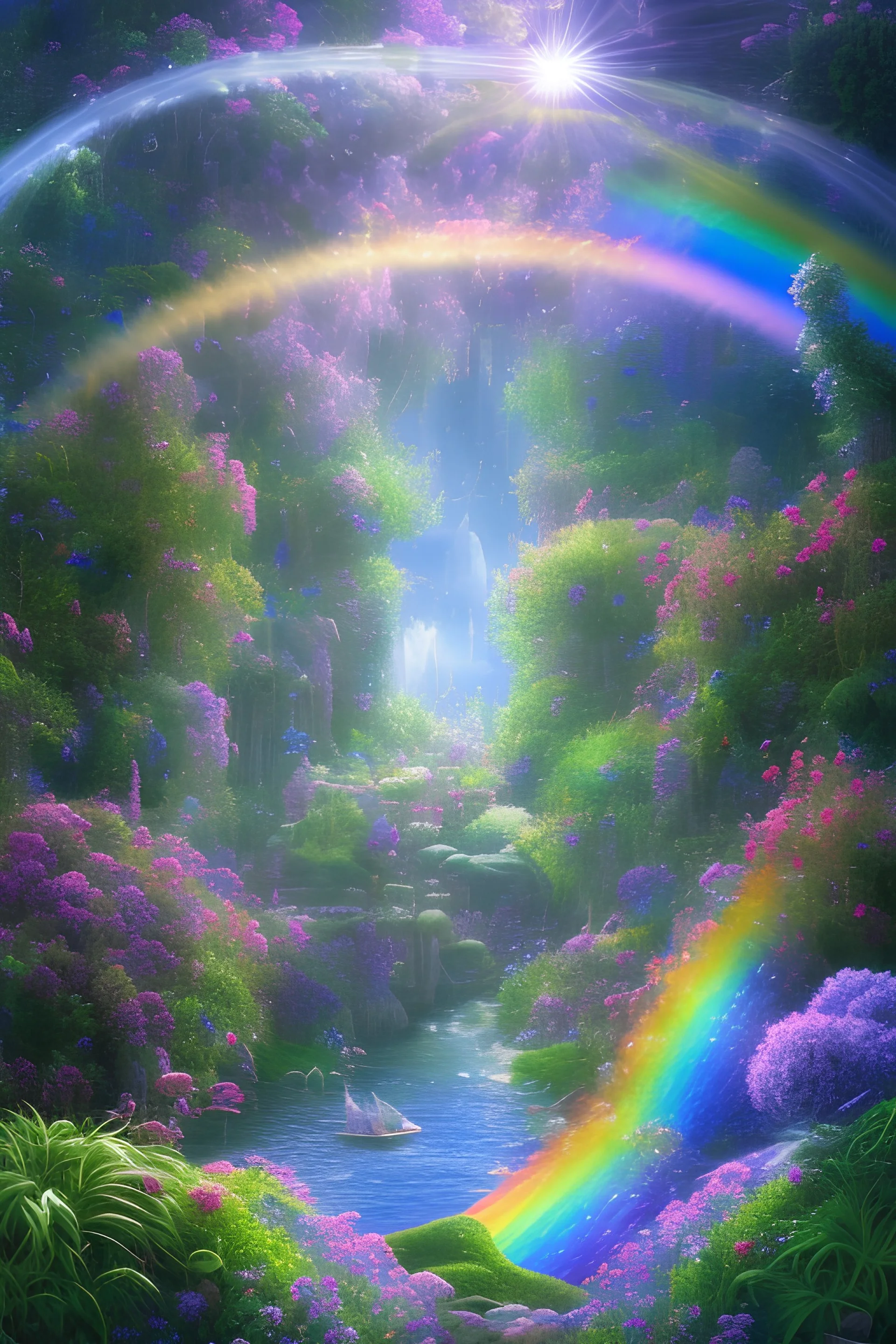 verybeautiful-magical-garden-of-the-angelic-kingdom-blue-and-pink-plants-and-trees-small-river-sunshine-flowers-haze-thumb-rainbow-ufo-bright-colors-light flowers