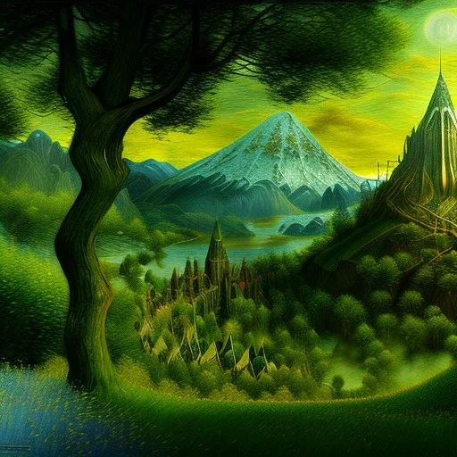 Epic Drawing of scenery of The LOTR estilo Van Gogh 4k